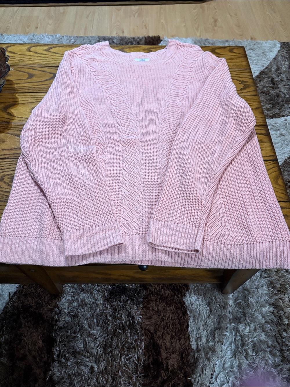 Croft & Barrow Light Pink Cable Knit Crewneck Sweater